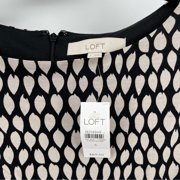 Loft Women’s Wrap Dress Black Tan Geometric S New - Picture 3 of 5